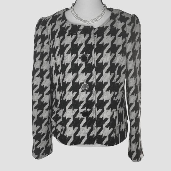Kasper Houndstooth Blazer Womens Size 12 Black White Textured Career Jacket NWT - Picture 1 of 10